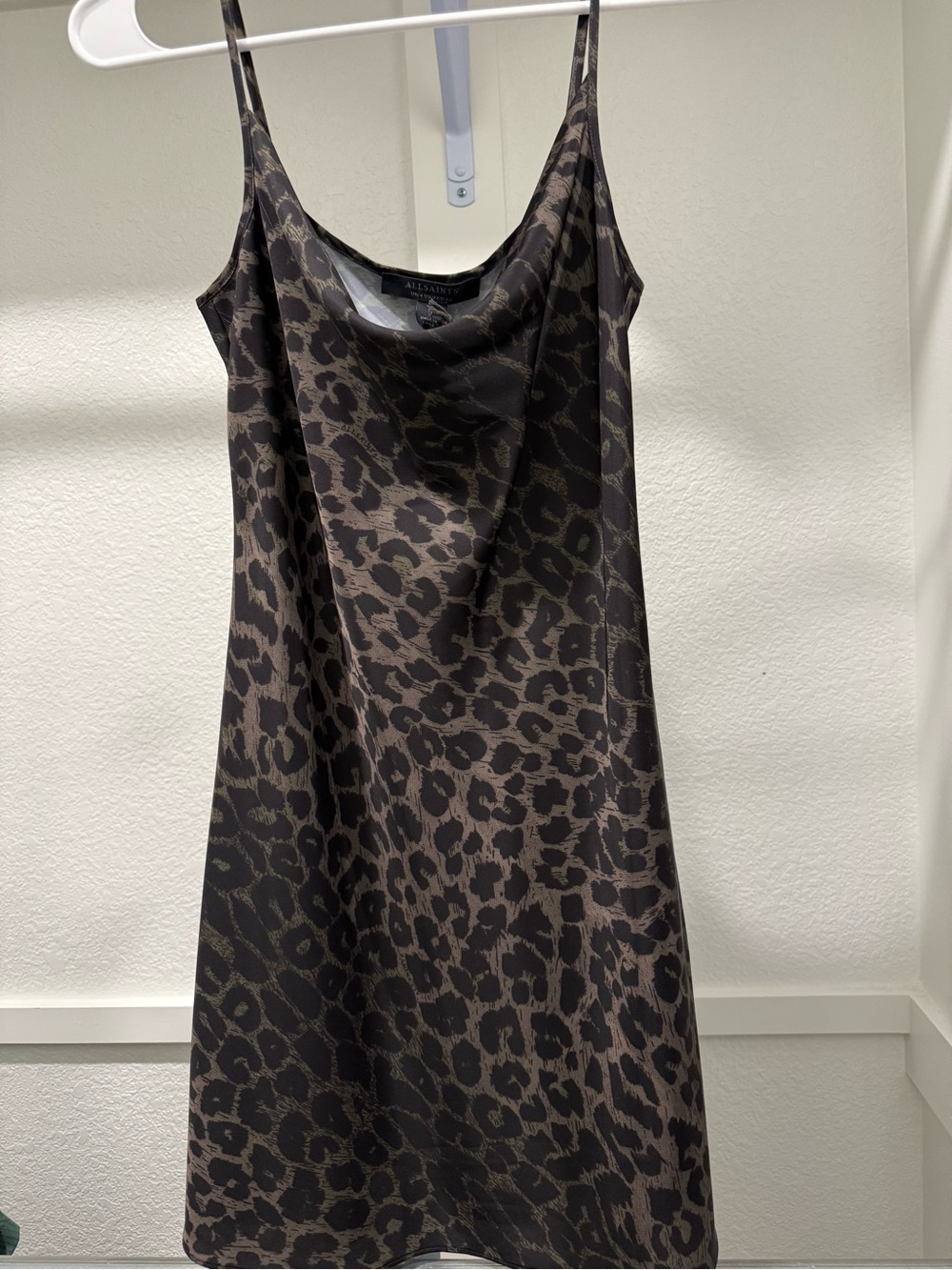 All Saints Deep Green and Black Leopard Slip Dress with Adjustable Straps